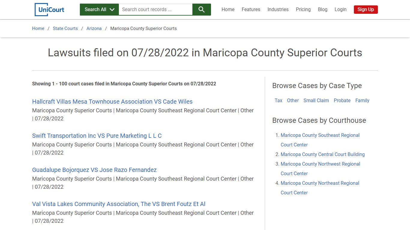 Lawsuits filed on 07/28/2022 in Maricopa County Superior Courts
